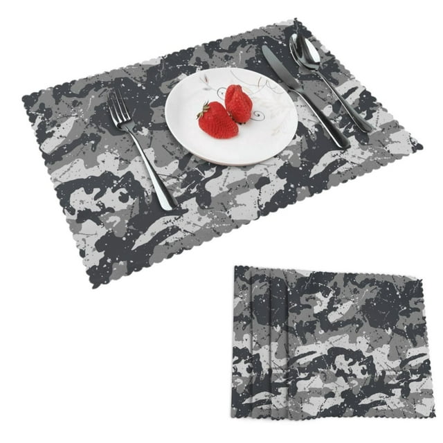 DouZhe Polyester Set de 4 Sets de Table, Rétro Gris Camouflage Texture Motif Résistant à la Chaleur Place Mats pour Table à Manger, 12 "x 18"