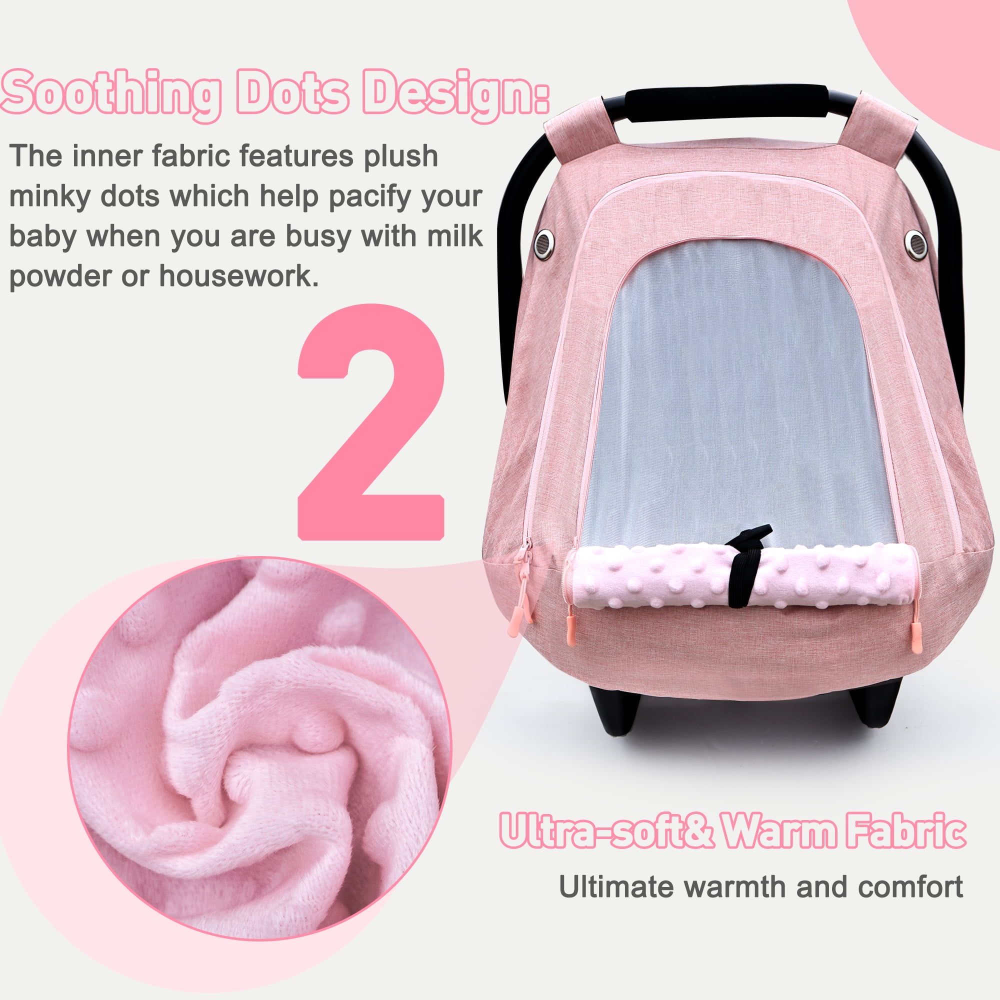 Baby Car Seat Cover for Babies,Patented Waterproof Baby Car Seat Cover for Girls,Infant Car Seat Cover Canopy for Girls,Windproof Car Seat Canopy for Boys, Keeps Babies Warm and Cozy (Pink)