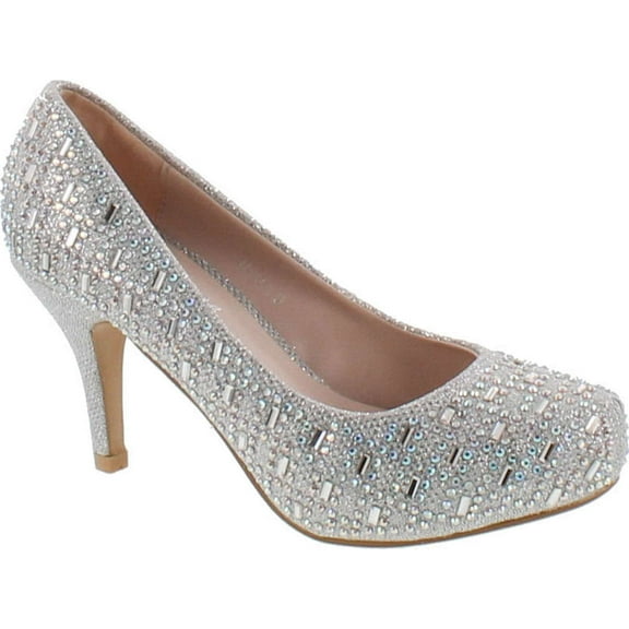 Bella Luna Myra Sparkle Crystal Gem Rhinestone Glitter Mesh Formal Evening Dress Pumps