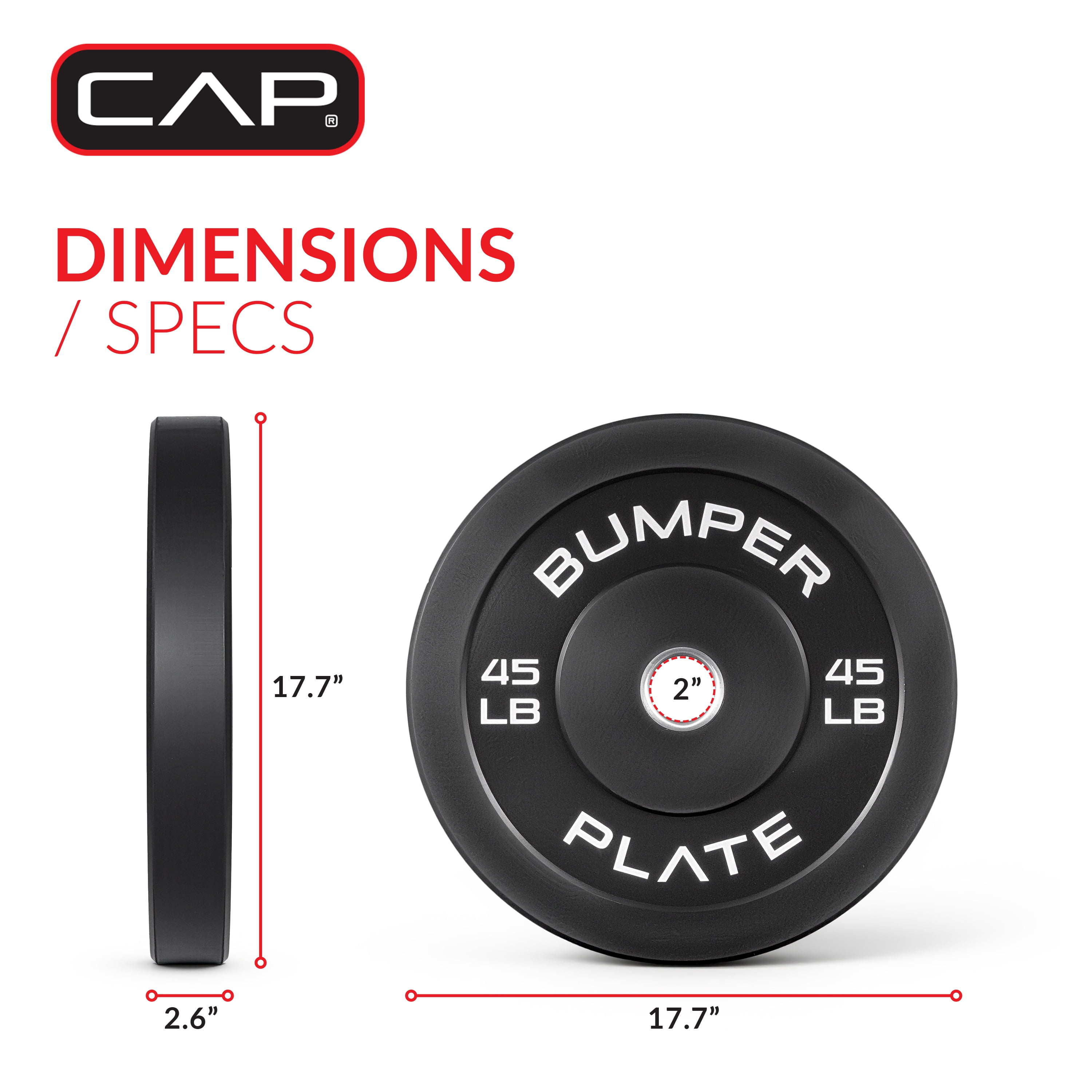 CAP Barbell Olympic Rubber Bumper Plate, SINGLE 45lb