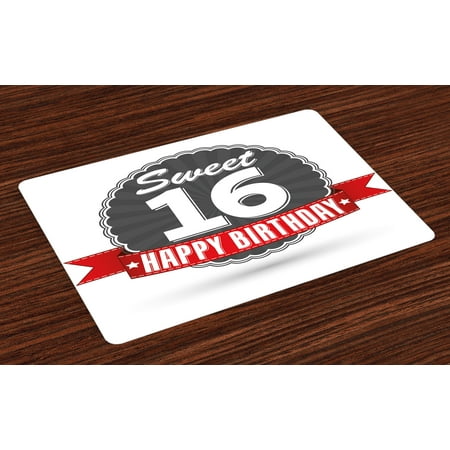 Red And Gray Kitchen 16th Birthday Placemats Set of 4 Memorial Emblem Style New Age Theme Ceremony Pattern Vintage Design, Washable Fabric Place Mats for Dining Room Kitchen Table Decor,Dark Grey and Red, by Ambesonne ()