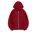 thumbnail image 3 of Womens Zip Up Jacket with Hood Pockets Oversized Long Sleeve Hoodie Sweatshirts Full Zipper Jackets Fall Outerwear (XL, Wine), 3 of 3