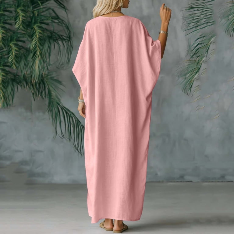 batwing dress pink Batwing Sleeve Pleated Dress |Plus Size Resort women Vacation Dresses|SUNFERE, Pink M