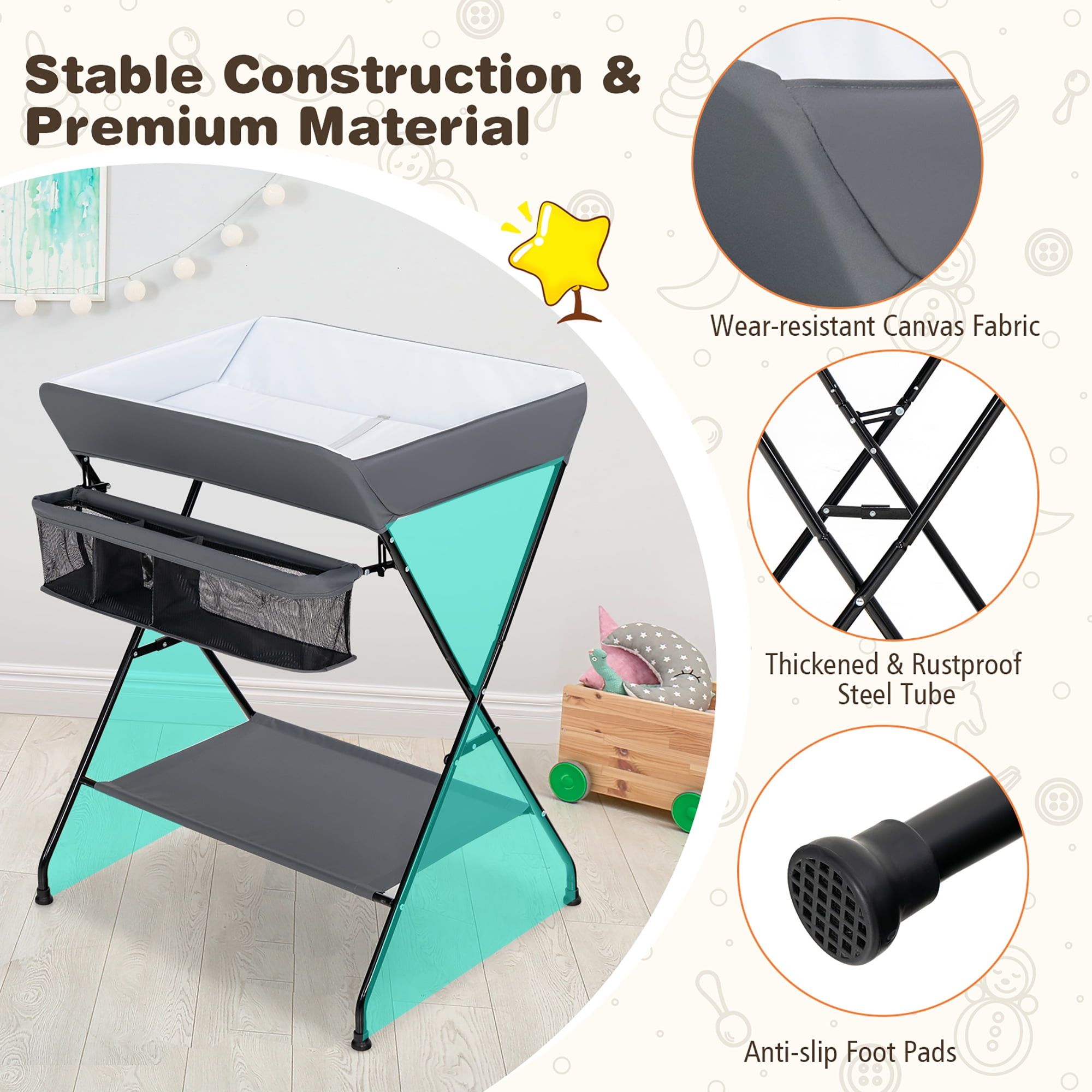 Costway Baby Infant Changing Table Folding Diaper Station Nursery with Storage Black