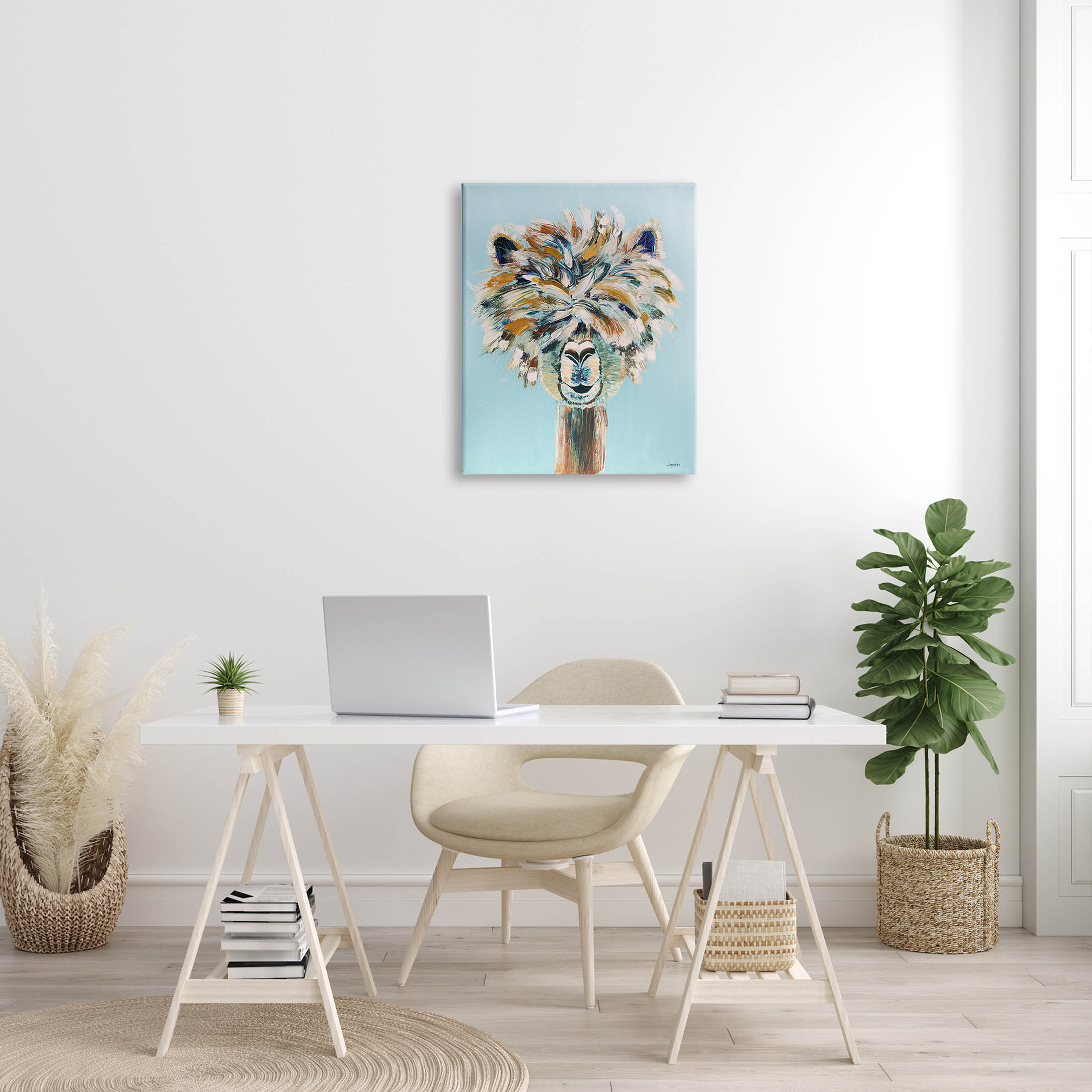 Fluffy Alpaca Happy Animal Animals & Insects Painting Gallery Wrapped Canvas Print Wall Art