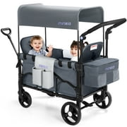 Minikid Baby Wagon Stroller for 2 Kids,Toddler Stroller With Canopy, Gray