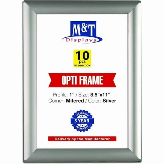 Opti Snap 8.5x11 Silver Poster Frame 1" Aluminum Profile Wall Mount Photo Document Certificate Holder - 10 Pcs
