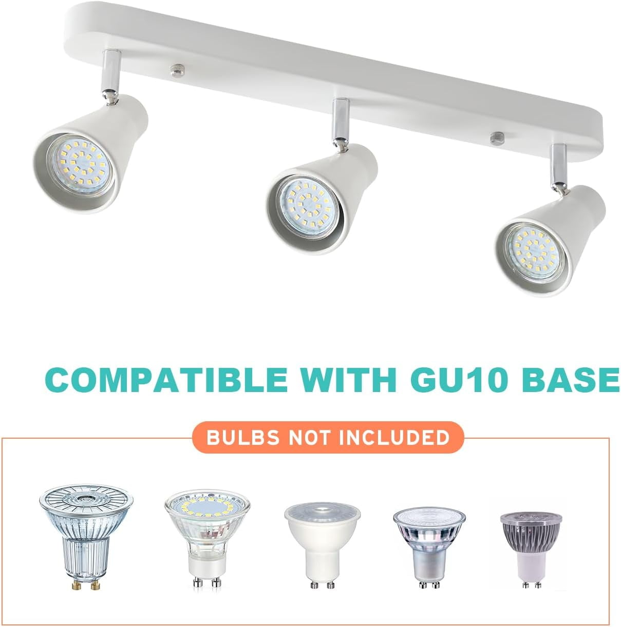 3-Light Track Lighting, White Wall Ceiling Fixture with Rotatable Heads, Bulbs Not Included