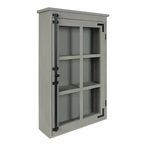Gray Farmhouse Cabinet With Glass Door, Rustic Wall Cabinet