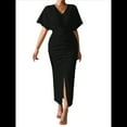 thumbnail image 1 of Vestido de Cóctel para Mujer, con Efecto Metalizado, Cruzado, Color Liso, Escote en V, Plisado, Abertura Alta, Corta, Midi, Negro, Talla M, 1 of 9