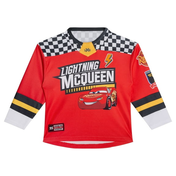 Disney Cars Lightning McQueen Mesh Hockey Jersey Long Sleeve T-Shirt Toddler to Big Kid