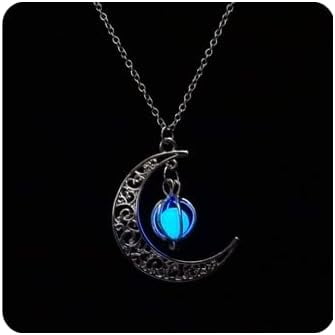 Luminous Moon Necklace Stone Pendant Necklace Halloween Fluorescent Necklace Glow in The Dark Accessories for Women