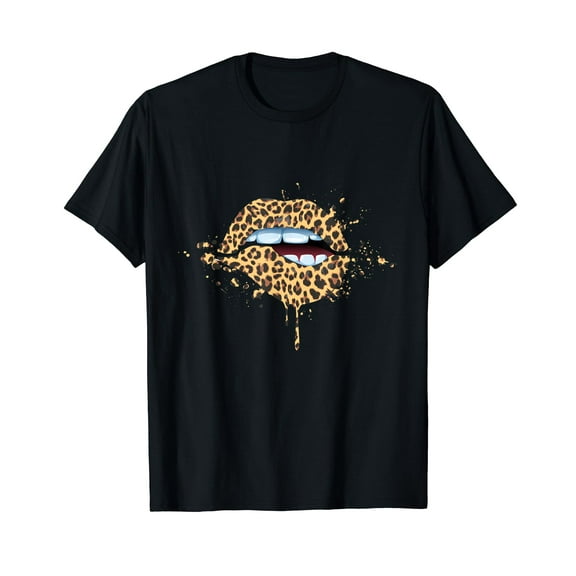 Sexy Cool Leopard Print Lips Trendy Cheetah Print Lip Bite T-Shirt