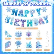 Sinekong Winter Snowflake Hanging Swirl Happy Birthday Party Decorations Banner for Winter Wonderland Birthday Party Supplies
