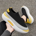 thumbnail image 5 of CORASUN Men's Thick Sole Flyknit Walking Shoes, Breathable Lightweight Slip-on Sneakers for Gym, Casual Work & Travel, Black and Yellow, 5 of 9