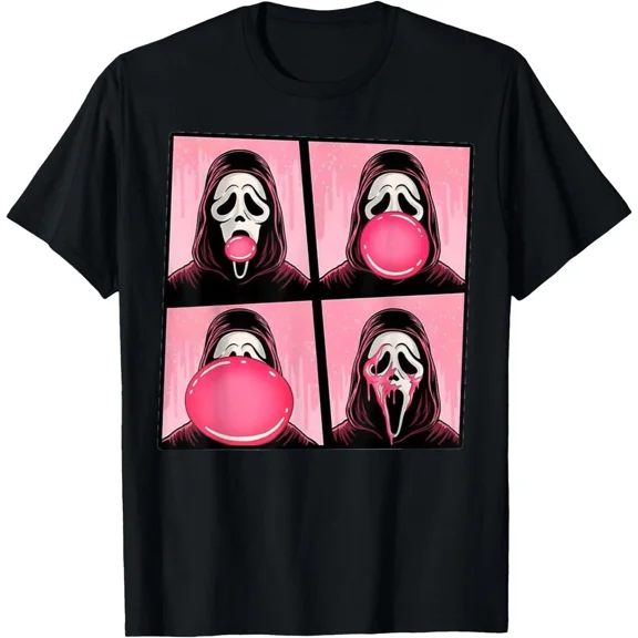 Scary Face Bubble Gum October Pink Ghost Meme Humor Unisex T-Shirt up to size 5XL