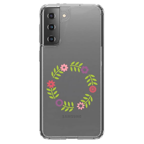 DistinctInk Clear Shockproof Hybrid Case for Galaxy S21 5G (6.2" Screen) - TPU Bumper Acrylic Back Tempered Glass Screen Protector - Love You Mom - Floral Border