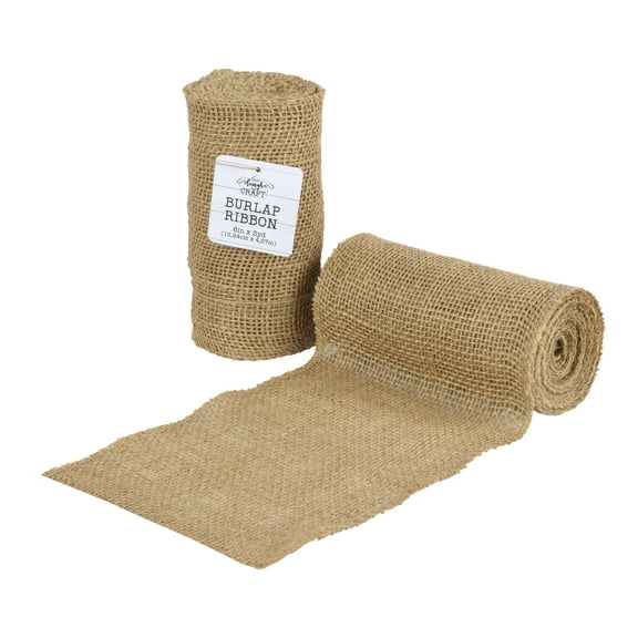 Love, Laugh, Craft Natural Jute Burlap Roll Precut, Finished Edges, 6"W x 5-Yards, 740-38, Bronze Tree Glitter
