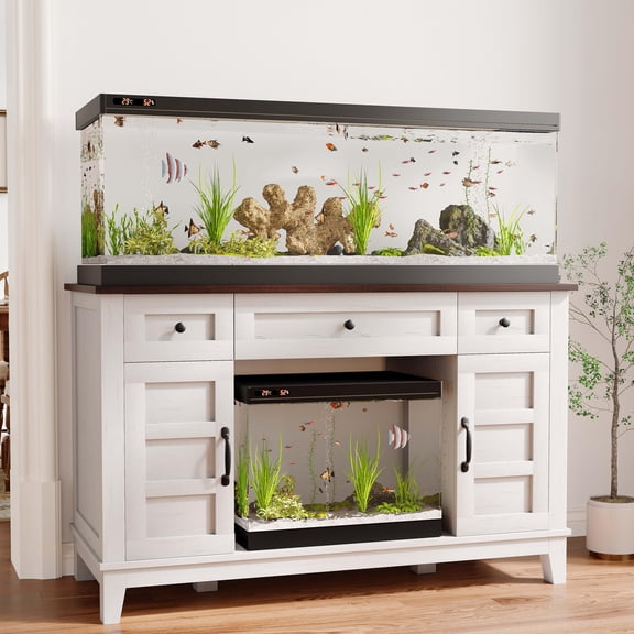 Accreate Farmhouse Aquarium Stand for 35-55 Gallon Fish Tanks with Built-in Power Outlet, Heavy Duty 1400 Lb Capacity, White Fish Tank Cabinet for Aquatic Pets & Terrarium（Without Fish Tank）