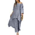 thumbnail image 1 of MAWCLOS Ensemble Deux Pièces pour Femme Taille Élastique Ensembles de Détente Manches Longues Ensemble de Détente Mode Vacances Col Ras du Cou Pyjama Gris Foncé TG, 1 of 2