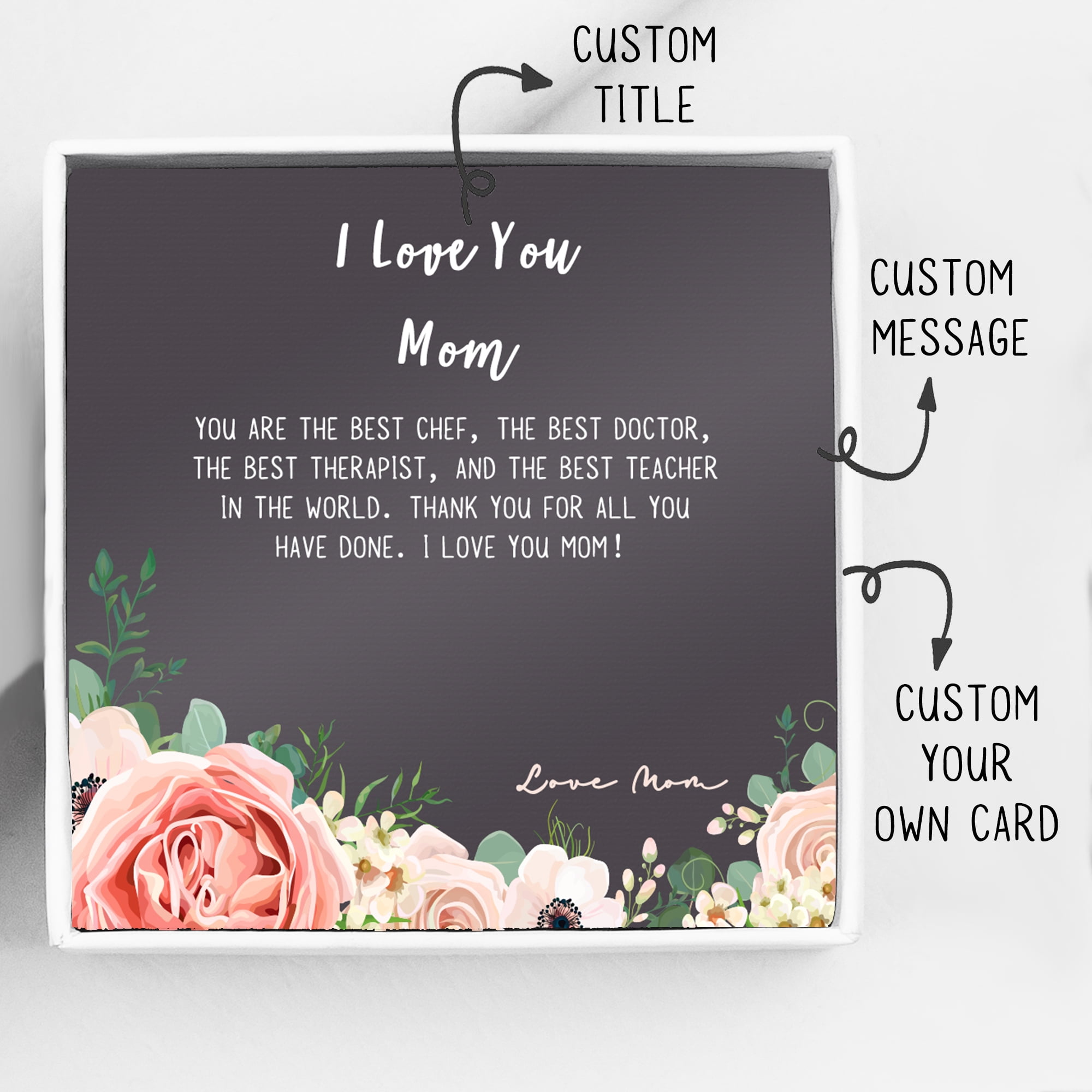 Personalized Mother's Card Necklace, Custom Card For Christmas Gift for Mom, Jewelry, Rose Gold Cube Mother's Day Necklace From Daughter or Son, Ship Next Day! [Rose Gold Cube, Personalized Card]