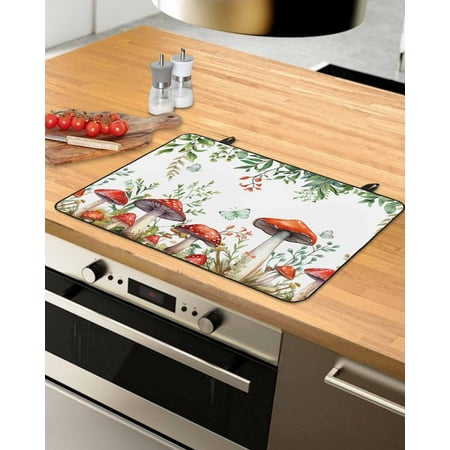 

Mushroom Stove Top Covers for Electric Stove Heat Insulation Fireproof Glass Cooktop Cover Counter Top Glass Stove Cover 29 x21 Spring Floral Summer Botanical Eucalyptus Leaves