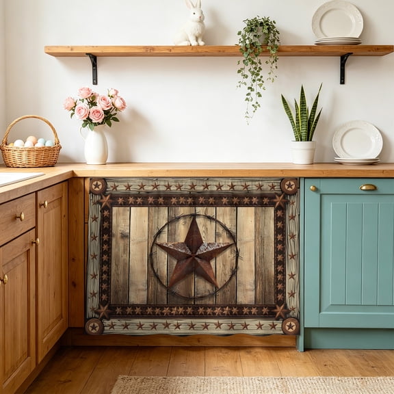 Western Farmhouse Sink Skirt 10"Wx11"L,Dustproof Under Sink Curtain W/ Self Adhesive Tape,Primitive Rustic Country Retro Texas Star Cabinet Curtain Cover for Bathroom Vanity,Kitchen Storage Shelf