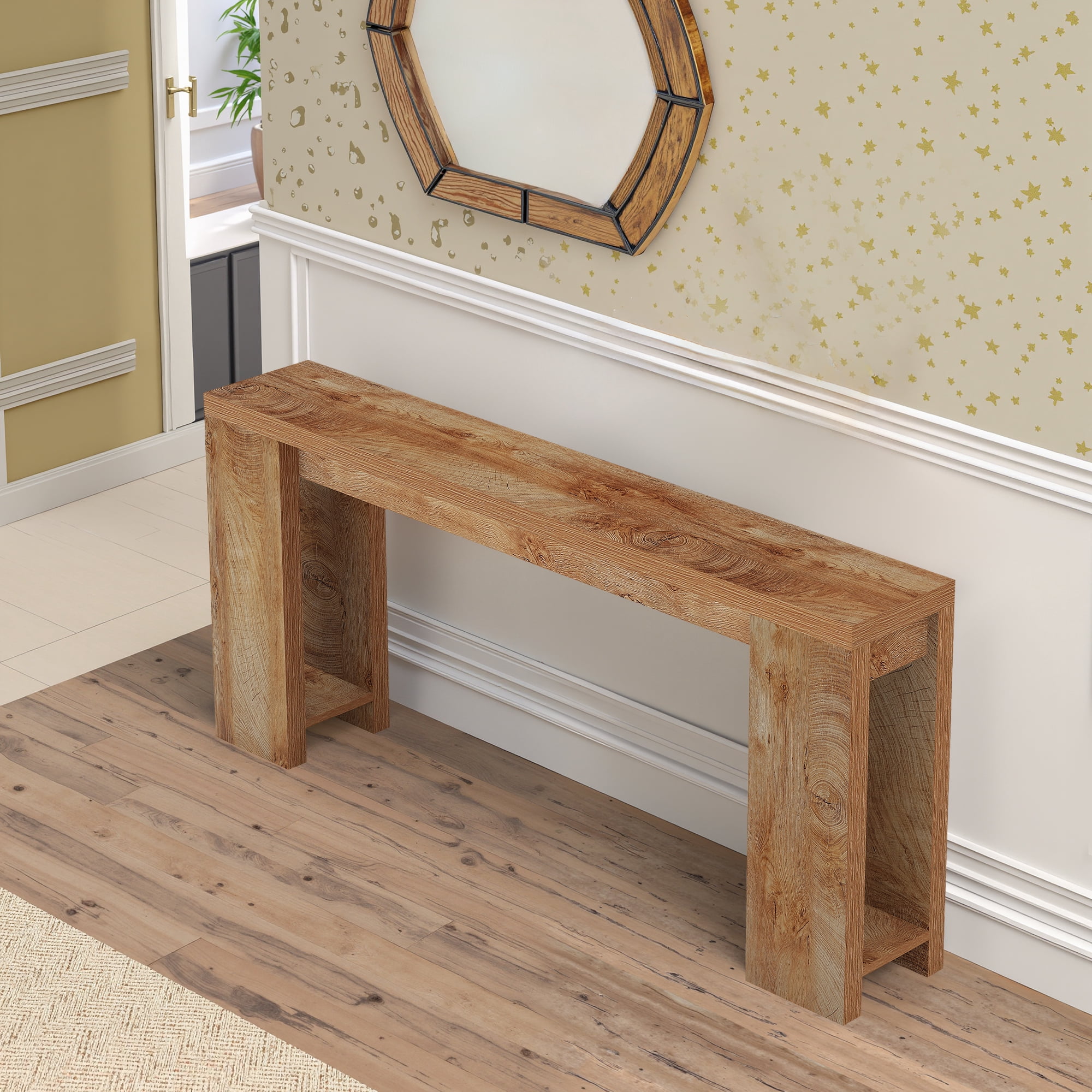 MAYEERTY Stylish Console Table with Abstract Texture Top, Clutter-Free Storage for Collectibles