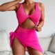 thumbnail image 4 of Gibobby Bañador de Bikini Bikini de cintura alta para mujer, traje de baño de cuello bajo de Color sólido rosa, conjunto de ropa interior deportiva de 3 (Rosa caliente,G), 4 of 5