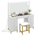 thumbnail image 2 of Uforic 55" Vanity Desk with LED Lighted Mirror & Power Outlet & 8 Drawers, Modern Makeup Vanity Table Set with Storage Stool, White, 2 of 9