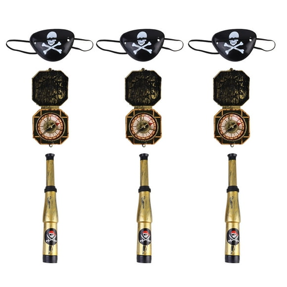 FRCOLOR 9pcs Kids Plastic Game Toys Eye Patch Compass Telescope Set Pirate Eye Mask Cosplay Pirate Dress Up Set Costume Accessory for Child(3pcs Eye Patch, 3pcs Compass, 3pcs Telescope)