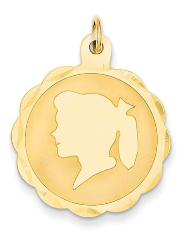 Facing Right Engravable Girl Head Charm Pendant 14k Yellow Gold Large 0.013 Ga 