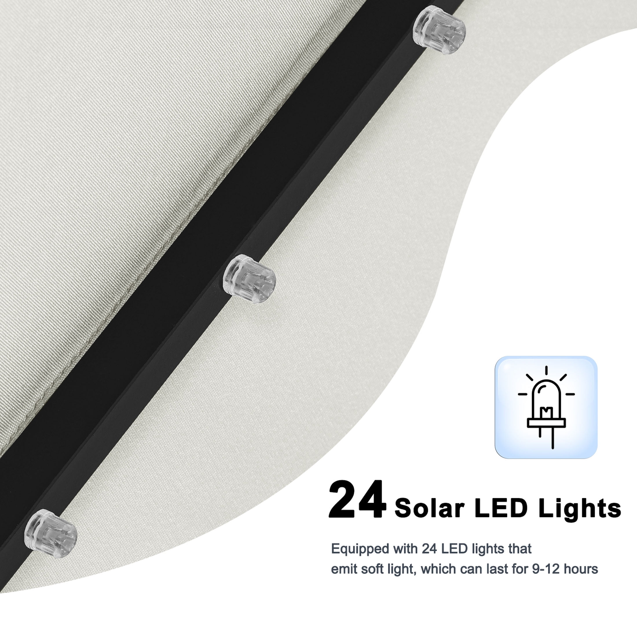 MASTERCANOPY 7.5ft Solar Patio Umbrella with LED Lights Tilt and Crank, Light Beige