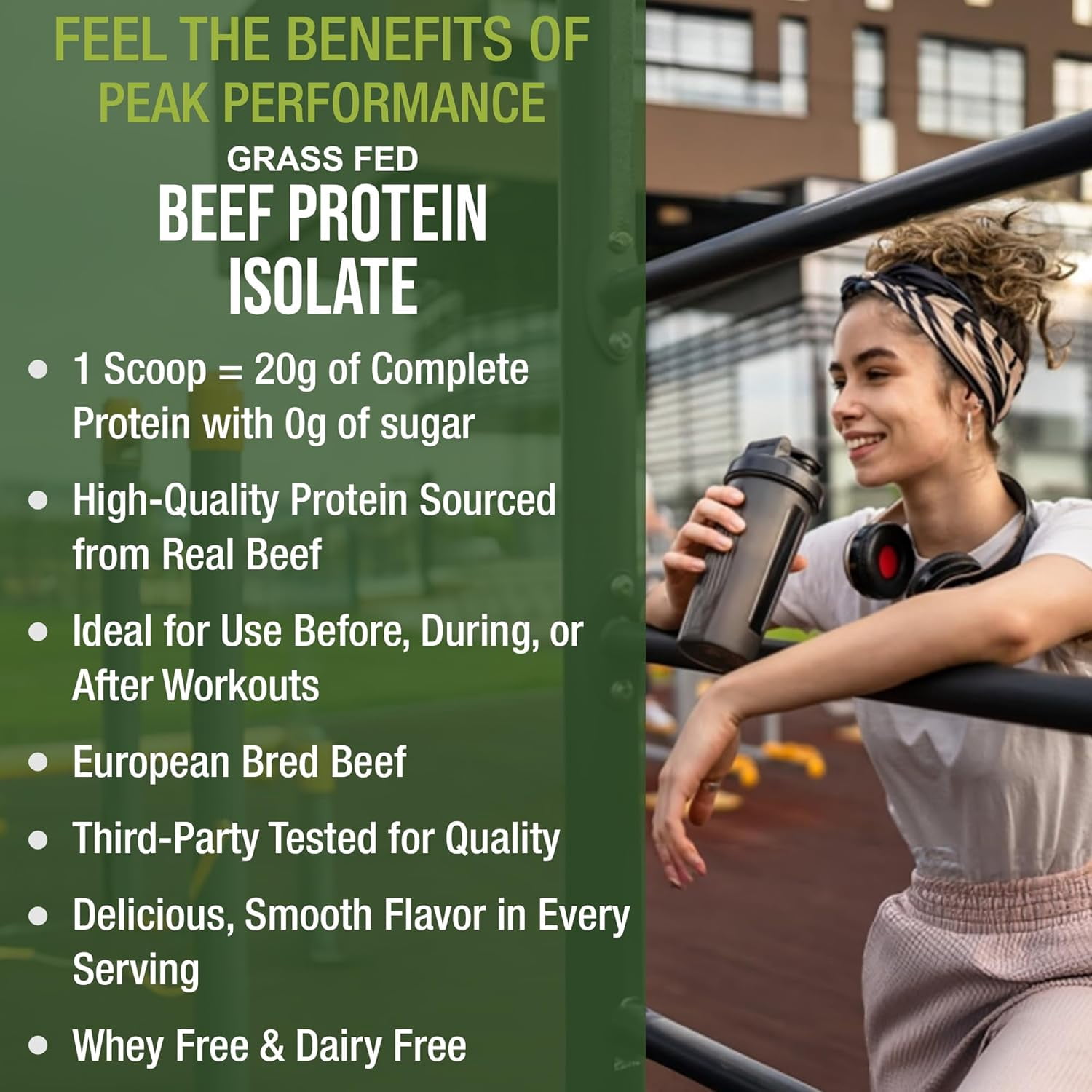 Peak Performance Beef Protein Isolate Powder - Lactose Free, Great Tasting, Grass Fed, No Whey. Vanilla Flavor -30 Servings