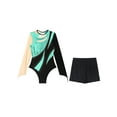 thumbnail image 3 of Rswnyirn Women Rhinestones Gymnastics Leotard With Shorts Long Sleeve Dance Bodysuit Unitards Catsuit Blue Green XL, 3 of 5