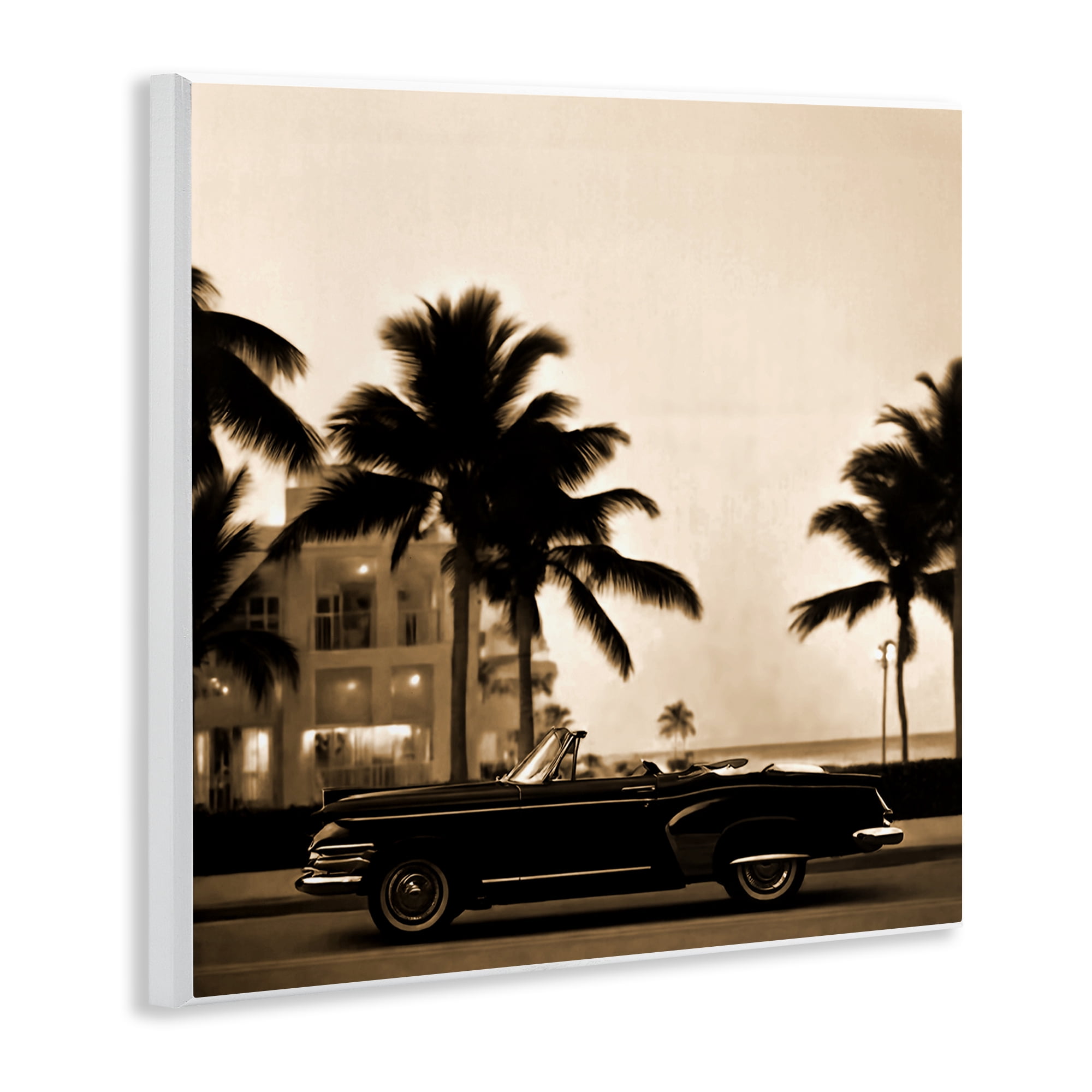Stupell Industries Classic Black Car & Palms Transportation Painting Unframed Art Print Wall Art, 12 x 12