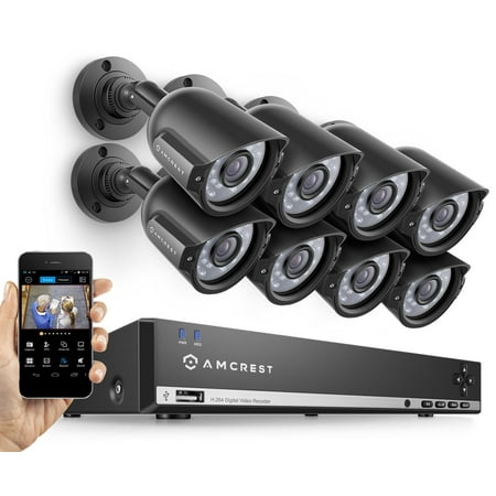 Amcrest AMDV960H8-8B 8CH 1TB DVR Security Camera System w/ 8 x 800+ TVL Bullet Cameras (Black)