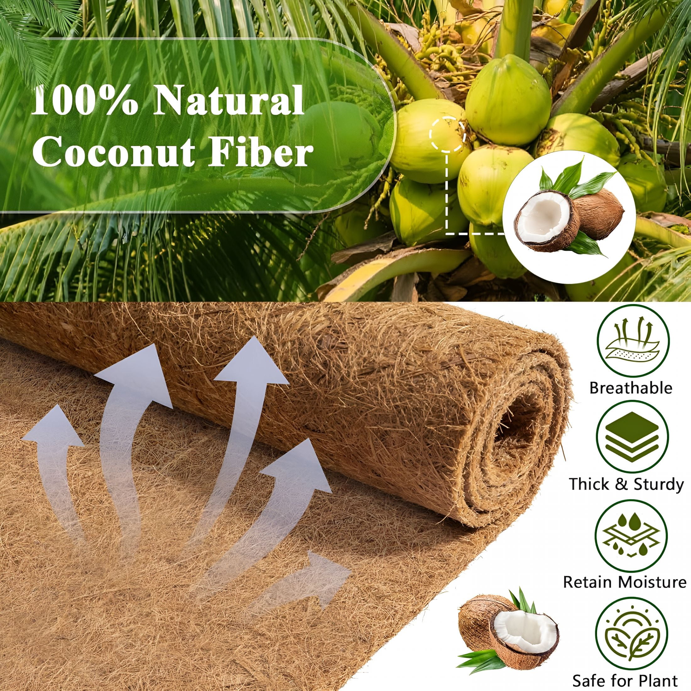 RLESO Coco Liner Roll,16 X 170 Inch Thick Natural Coconut Liners for Planters Window Box Flower Basket Garden Decoration,Coco Fiber Mat for Animal Pet Pad,Reptile Carpet,Snow Mat,Diy Moss Pole