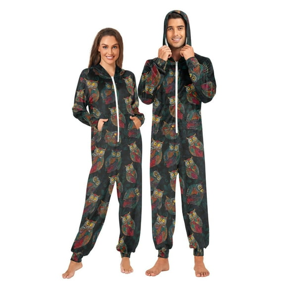 joogoo Vintage Owls Unisex Adults Onesies Pajamas Jumpsuits L