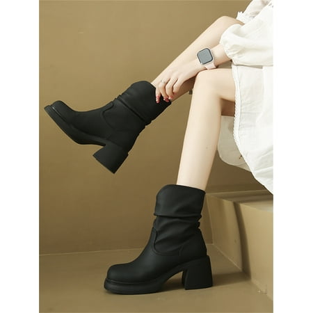 

Autumn and Winter Fashion New Sexy Square Heel Warm Daily Lightweight Solid Color Round Toe Comfortable Women s Short Boots