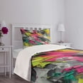 thumbnail image 4 of Ambesonne Colorful Quilted Bedspread Set 2 Pcs, Futurist Painting Strokes, Twin Size, Hot Pink Lime Green Teal, 4 of 4