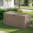thumbnail image 2 of Devoko 122 Gallon Outdoor Patio Box Deck Plastic Resin Storage Box Backyard, Light Brown, 2 of 7