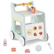 Infans Wooden Baby Walker Ice Cream Cart Toy with Sweet Accessories & Smooth Wheels