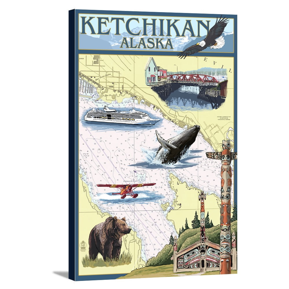 Ketchikan, Alaska Nautical Chart Lantern Press Artwork (16x24