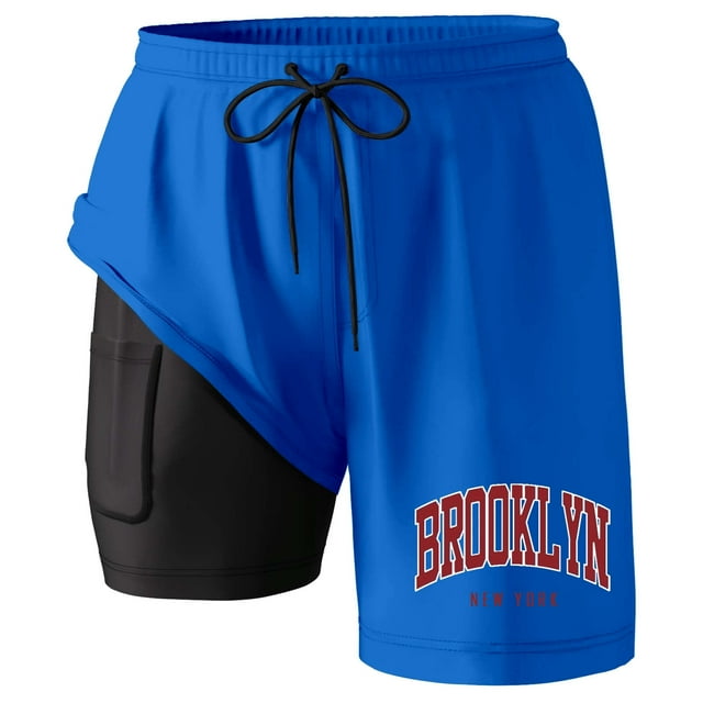 Shorts de Plage Homme Été Mode Imprimé Noix de Coco Double Couche Intérieure avec Poche Shorts Homme Bleu TTTG