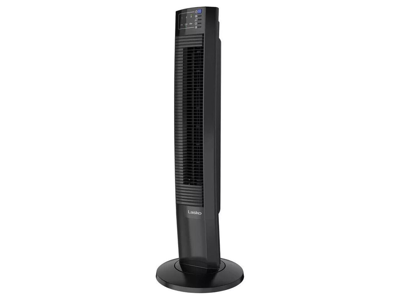 LASKO Wind Tower 36" Oscillating Black Tower Fan with Timer, Nighttime