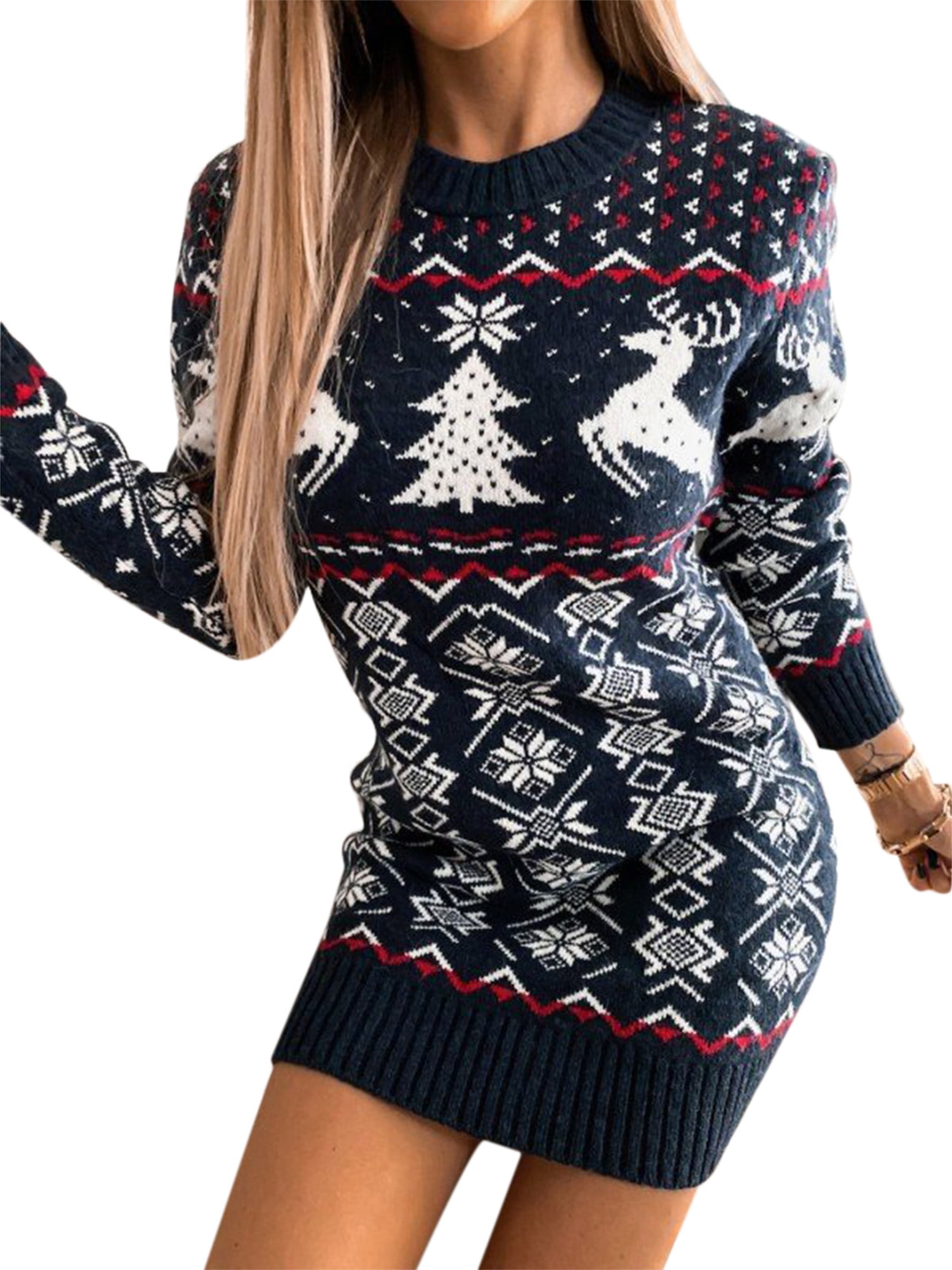 Christmas Sweater Dress for Women Winter Autumn Long Sleeve O-neck ...