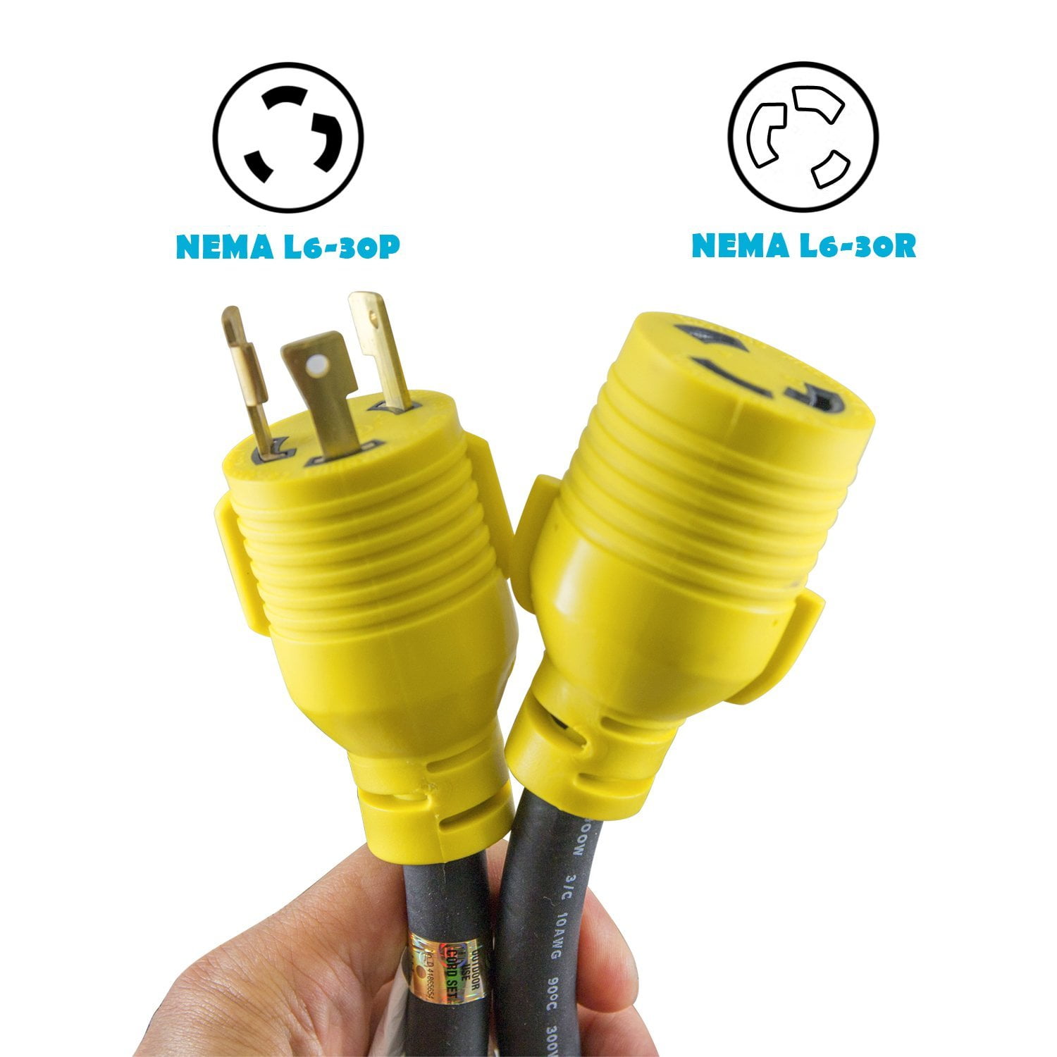Houseables Extension Cord, Electric Wire, 3 Prong, 30 Amp, 250 Volt