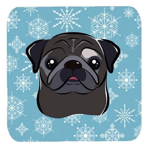 Snowflake Black Pug Foam Coasters, Set Of 4