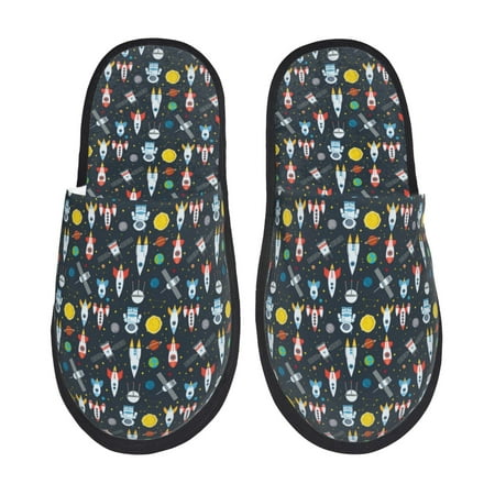Balery Rocket Space Slient Indoor Furry Fleece Comfort House Shoes Soft Non-Slip Home Shoes Cotton slippers House Slippers-- Medium
